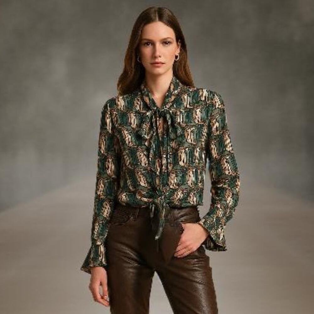 Adriana Degreas 100% Silk Horse Print Blouse Made in Brazil Equestrian Size M - Picture 13 of 14